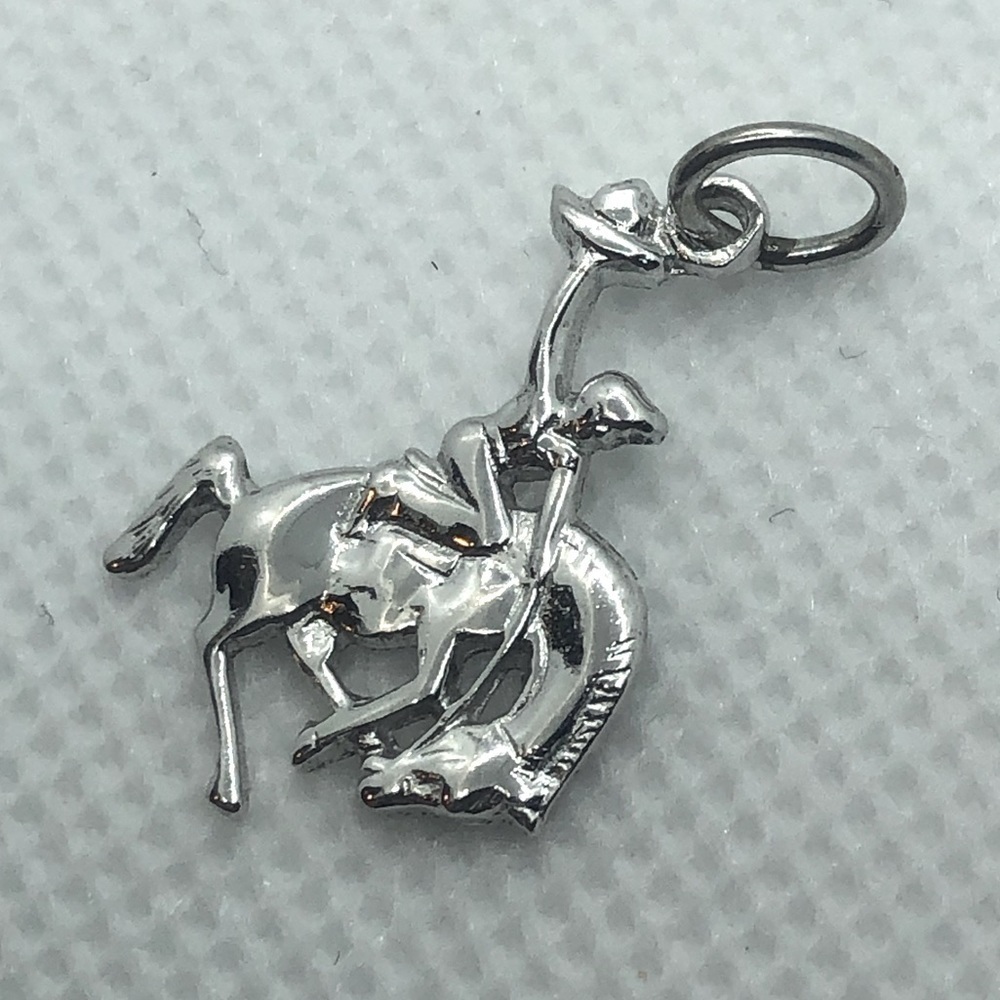 Vtg Sterling Western Rodeo Cowboy Horse Bronco Mini Charm for Charm Bracelet
